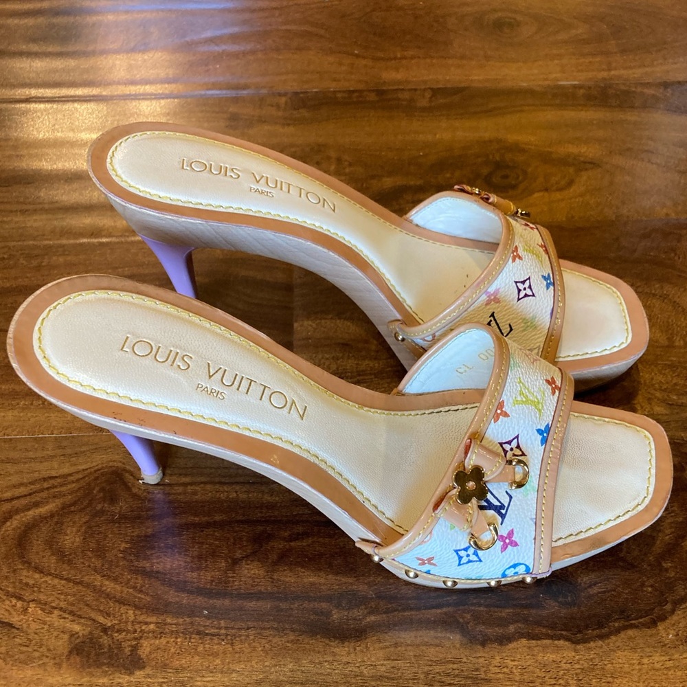 Louis Vuitton Multi Color Heels Sandals Shoes 7.5 - Picture 3 of 12